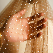 Load image into Gallery viewer, White Khaki Flocked Polka Dot Mesh Tulle Fabric High Quality Polyester Stretch DIY Dress Wedding Decoration Puff Skirt Net Cloth