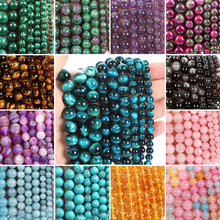 Load image into Gallery viewer, 4/10mm Natural Stone Beads Tiger Eye Amazonite Rose quartz Turquoises Obsidian Agates Beads For Jewelry Making DIY Bracelet