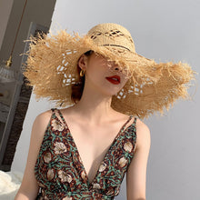Load image into Gallery viewer, 2023 Summer Natural Raffia Straw Hat Large Wide Brim Sun Hats for Women Panama Ladies UPF Travel Holiday Beige Beach Floppy Hat