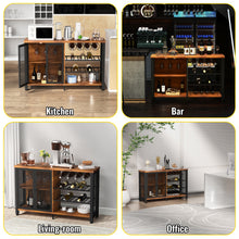Load image into Gallery viewer, VEVOR Industrial Bar Cabinet Wine Bar Cabinet Table with Wine Rack & Glass Holder for Dining Living Room 47/55 Inch Rustic Oak