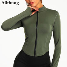 Load image into Gallery viewer, Aiithuug Women Full Zip-up Yoga Top Workout Running Jackets with Thumb Holes Stretchy Fitted Long Sleeve Crop Tops Activewear