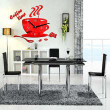 Load image into Gallery viewer, 3D DIY Mirror Coffee Time Clock Acrylic Wall Clock Modern for Kitchen Home Decor Cup Shape Wall Sticker