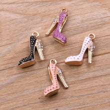 Load image into Gallery viewer, 4Pcs 14*18mm Four Color Alloy Metal Drop Oil High Heels Charms Pendant For DIY Bracelet Necklace Jewelry Making