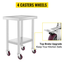 Load image into Gallery viewer, VEVOR Stainless Steel Kitchen Worktable shelves Commercial Work Bench Table with Caster Wheels for Home Restaurant Storage