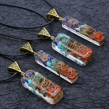Load image into Gallery viewer, 7 Chakra Healing Crystal Orgone Energy Pendant Necklace Natural Colorful Chips Stone Orgonite Quartz Pendulum Amulet Reiki Gift