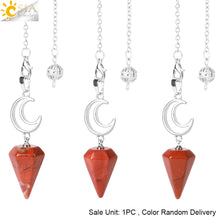 Load image into Gallery viewer, CSJA Crystals Moon Pendant Pendulum for Divination Dowsing Natural Stone Dowsing Reiki Pink Quartz Pendulos Healing Jewelry S965