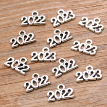 Load image into Gallery viewer, 60PCS 10*14mm Metal Alloy Photo Color Years Charms 2022 2023 2024 2025 Pendant For Jewelry Making DIY Handmade Craft