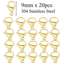 Load image into Gallery viewer, 20pcs/lot 18K Gold Plated Stainless Steel Lobster Clasp DIY Jewelry Finding Supplies 9-15mm Bracelet Necklace Making Clasps