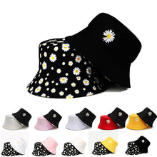 Load image into Gallery viewer, Summer Double-Sided Daisy Bucket Hats Women's Embroidery Hip Hop Panama Bob Caps Folded Beach Sun Fisherman Hat for Ladies Mens