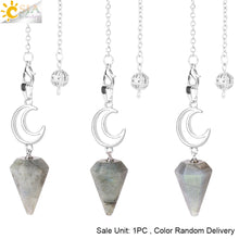 Load image into Gallery viewer, CSJA Crystals Moon Pendant Pendulum for Divination Dowsing Natural Stone Dowsing Reiki Pink Quartz Pendulos Healing Jewelry S965