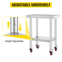 Load image into Gallery viewer, VEVOR Stainless Steel Kitchen Worktable shelves Commercial Work Bench Table with Caster Wheels for Home Restaurant Storage
