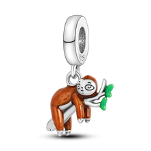 Load image into Gallery viewer, 925 Sterling Silver Colorful Lovely Pets Cat Dangle Sunflower Butterfly Sloth Charms Beads Fit Pandora Bracelet Necklace Jewelry