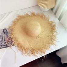 Load image into Gallery viewer, 2023 Summer Natural Raffia Straw Hat Large Wide Brim Sun Hats for Women Panama Ladies UPF Travel Holiday Beige Beach Floppy Hat