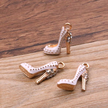 Load image into Gallery viewer, 4Pcs 14*18mm Four Color Alloy Metal Drop Oil High Heels Charms Pendant For DIY Bracelet Necklace Jewelry Making