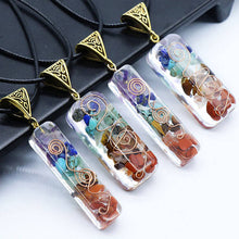 Load image into Gallery viewer, 7 Chakra Healing Crystal Orgone Energy Pendant Necklace Natural Colorful Chips Stone Orgonite Quartz Pendulum Amulet Reiki Gift