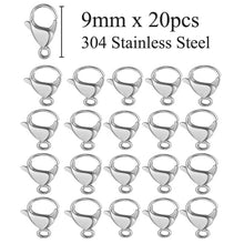 Load image into Gallery viewer, 20pcs/lot Never Fade Stainless Steel Lobster Clasp Wholesale DIY Jewelry Finding Supplies 9-15mm Bracelet Necklace Making Clasps