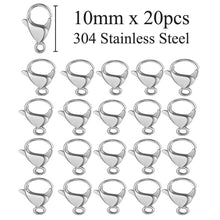 Load image into Gallery viewer, 20pcs/lot Never Fade Stainless Steel Lobster Clasp Wholesale DIY Jewelry Finding Supplies 9-15mm Bracelet Necklace Making Clasps