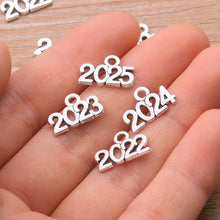 Load image into Gallery viewer, 60PCS 10*14mm Metal Alloy Photo Color Years Charms 2022 2023 2024 2025 Pendant For Jewelry Making DIY Handmade Craft