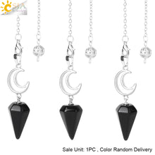 Load image into Gallery viewer, CSJA Crystals Moon Pendant Pendulum for Divination Dowsing Natural Stone Dowsing Reiki Pink Quartz Pendulos Healing Jewelry S965
