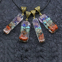 Load image into Gallery viewer, 7 Chakra Healing Crystal Orgone Energy Pendant Necklace Natural Colorful Chips Stone Orgonite Quartz Pendulum Amulet Reiki Gift