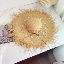 Load image into Gallery viewer, 2023 Summer Natural Raffia Straw Hat Large Wide Brim Sun Hats for Women Panama Ladies UPF Travel Holiday Beige Beach Floppy Hat