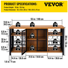 Load image into Gallery viewer, VEVOR Industrial Bar Cabinet Wine Bar Cabinet Table with Wine Rack & Glass Holder for Dining Living Room 47/55 Inch Rustic Oak