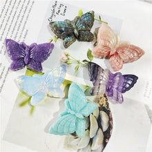 Load image into Gallery viewer, 1pcs Hand Carved Crystal Stone Butterfly Pink Opal Lepidolite Labradorite Amazonite Butterflys For Sale home decoration