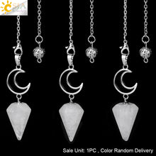 Load image into Gallery viewer, CSJA Crystals Moon Pendant Pendulum for Divination Dowsing Natural Stone Dowsing Reiki Pink Quartz Pendulos Healing Jewelry S965