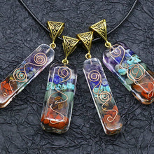 Load image into Gallery viewer, 7 Chakra Healing Crystal Orgone Energy Pendant Necklace Natural Colorful Chips Stone Orgonite Quartz Pendulum Amulet Reiki Gift