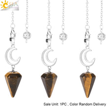 Load image into Gallery viewer, CSJA Crystals Moon Pendant Pendulum for Divination Dowsing Natural Stone Dowsing Reiki Pink Quartz Pendulos Healing Jewelry S965