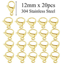 Load image into Gallery viewer, 20pcs/lot 18K Gold Plated Stainless Steel Lobster Clasp DIY Jewelry Finding Supplies 9-15mm Bracelet Necklace Making Clasps