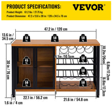 Load image into Gallery viewer, VEVOR Industrial Bar Cabinet Wine Bar Cabinet Table with Wine Rack & Glass Holder for Dining Living Room 47/55 Inch Rustic Oak
