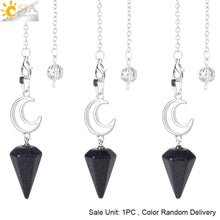 Load image into Gallery viewer, CSJA Crystals Moon Pendant Pendulum for Divination Dowsing Natural Stone Dowsing Reiki Pink Quartz Pendulos Healing Jewelry S965