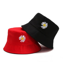 Load image into Gallery viewer, Summer Double-Sided Daisy Bucket Hats Women's Embroidery Hip Hop Panama Bob Caps Folded Beach Sun Fisherman Hat for Ladies Mens
