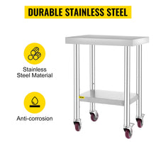 Load image into Gallery viewer, VEVOR Stainless Steel Kitchen Worktable shelves Commercial Work Bench Table with Caster Wheels for Home Restaurant Storage
