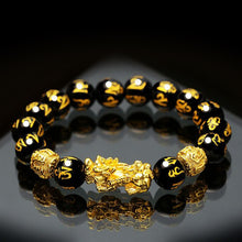 Load image into Gallery viewer, Black Hand Carved Buda Mantra Bead Bracelet with Golden Beads Lucky Wealthy Amulet Bracelets Y964