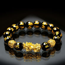 Load image into Gallery viewer, Black Hand Carved Buda Mantra Bead Bracelet with Golden Beads Lucky Wealthy Amulet Bracelets Y964