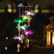 Load image into Gallery viewer, Garden Solar Hummingbird Butterfly Dragonfly Colorful Changing Wind Chime Light