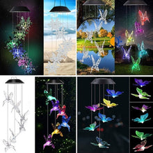 Load image into Gallery viewer, Garden Solar Hummingbird Butterfly Dragonfly Colorful Changing Wind Chime Light