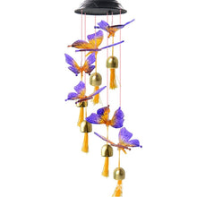 Load image into Gallery viewer, Garden Solar Hummingbird Butterfly Dragonfly Colorful Changing Wind Chime Light