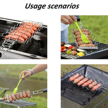Load image into Gallery viewer, Barbecue Grilling Basket 6 Hot Dogs Metal BBQ Sausage Rack Grill Mesh Clip
