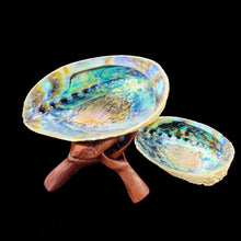 Load image into Gallery viewer, Abalone Shell Smudge Kit Wooden Tripod Stand Holder for White Sage Stick