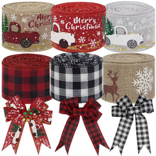 Load image into Gallery viewer, Christmas Burlap Ribbon Roll Xmas Tree Twine Streamer Ribbon Car Truck Red Plaid Tape for Christmas Gift Wrapping DIY Bow Craft
