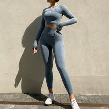 Load image into Gallery viewer, 2pcs Women Seamless Yoga Set Workout Clothes Long Sleeve Gym Crop Top High Waist Leggings Fitness Sports Wear Sport Suit Gymwear
