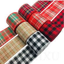 Load image into Gallery viewer, 6M/Roll Craft Ribbon Imitation Hemp Ribbon Wire Wire Edge Linen Ribbon Christmas Decoration Red and Green Snowflake Plaid Ribbon
