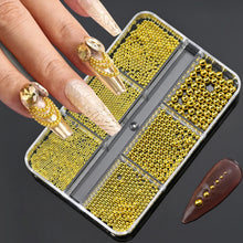 Load image into Gallery viewer, 6Gird/box Stainless Steel Caviar Beads Nail Art Mixed-Size Alloy Gold/Silver Gun Bead Nail Charms 0.8-3mm Manicure Micro Ball

