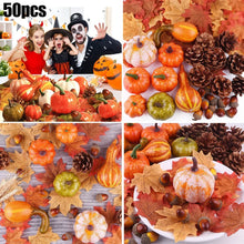 Load image into Gallery viewer, 50Pcs Halloween Artificial Pumpkin Autumn Fall Wreath Maple Leaves Pine Cones Set For Christmas Thanksgiving Decor Fall Pumpkin

