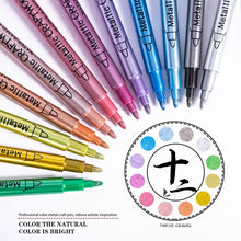 Load image into Gallery viewer, 12 Colors Metallic Markers Pens Silver Gold Paint Pens for Black Paper, Glass, Rock Painting, Halloween Pumpkin Scrapbook Album
