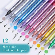 Load image into Gallery viewer, 12 Colors Metallic Markers Pens Silver Gold Paint Pens for Black Paper, Glass, Rock Painting, Halloween Pumpkin Scrapbook Album
