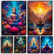 Load image into Gallery viewer, Vintage Metal Signs Decor Stone Ancient Buddha Wall Art Poster Prints Ancient Buddha Meditation Landscape Picture for Room
